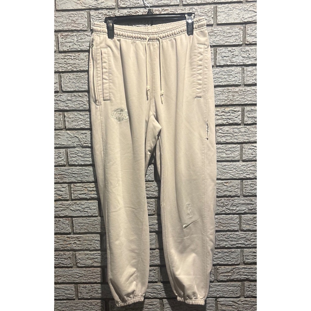 Nike Standard Issue LA Lakers Sweatpants Oatmeal Cream Embroidered Joggers Sz M